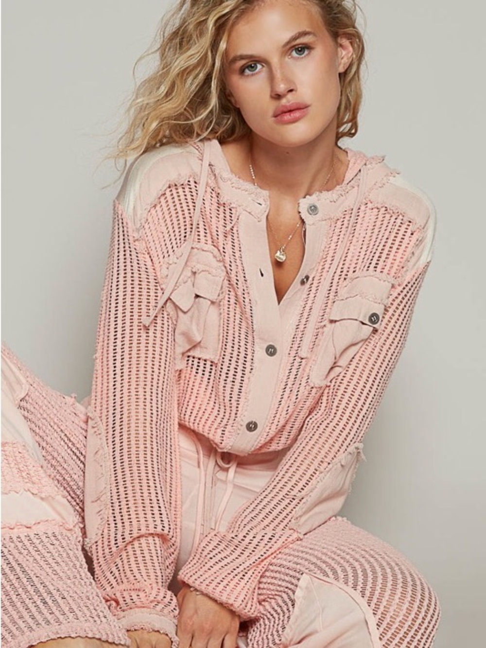 NWT POL JACKET PEACH BLUSH HOODED CROCHETED POCKETS SIZE SMALL - Large